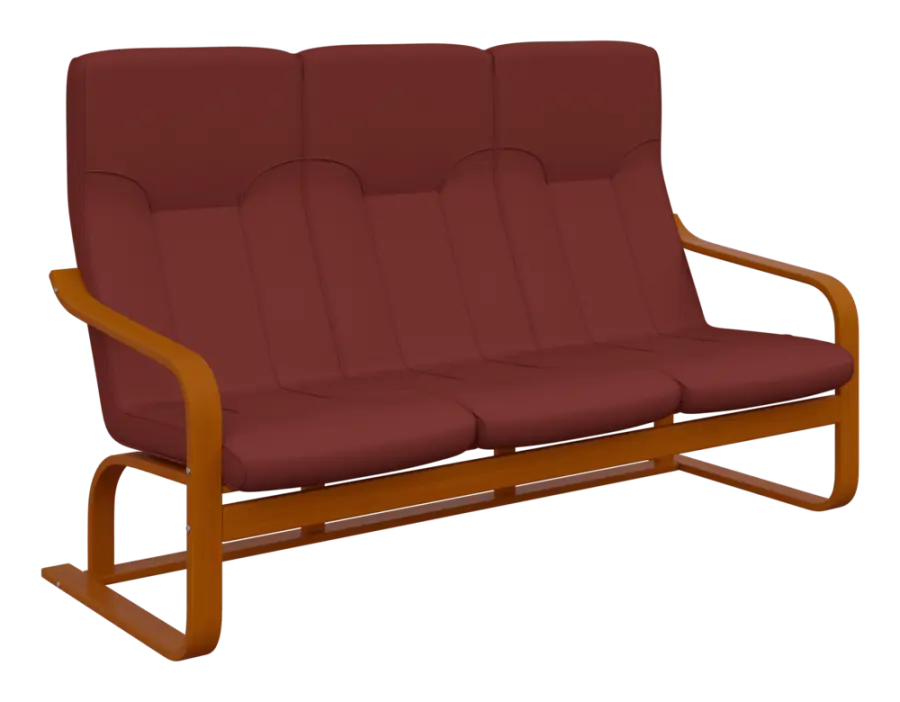 BO - 3 trojkřeslo, dřevěná kostra, moření třešeň, látka BORA 39, cihlová